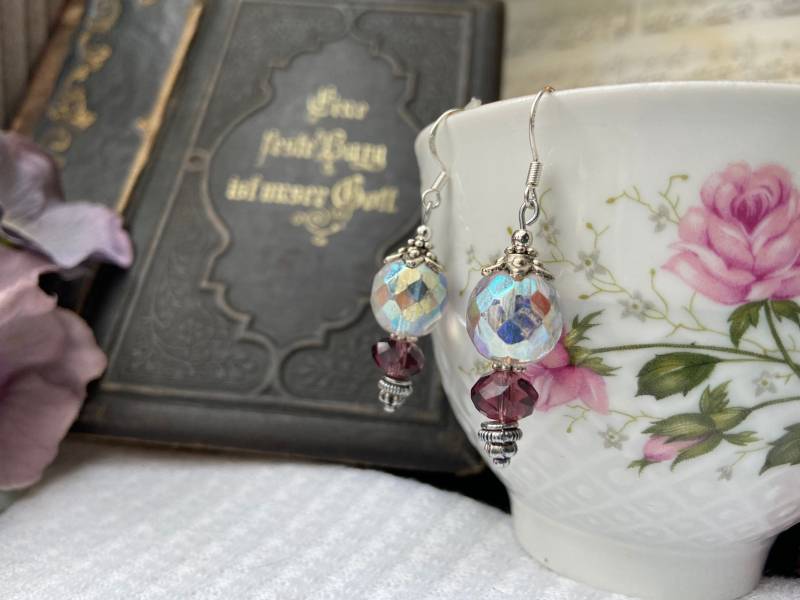 Ohrringe Crystal Glas Glasschliff Silber Shabby Vintage Handmade Fairy Fantasy Elfe von RoseandMoonshop