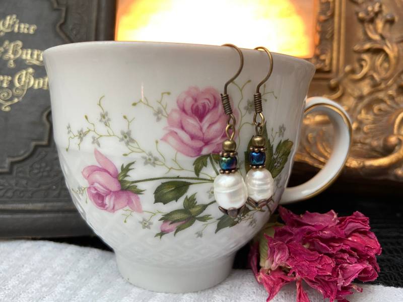 Süßwasserperlen Perlen Ohrringe Earrings Schmuck Vintage Romantic Shabby Pearls Antik von RoseandMoonshop