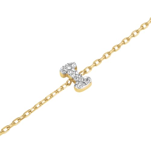 Rosefield Damen Armband mit Buchstabe I 14K vergoldet Edelstahl 316L verstellbar 16,5cm - 19,5cm Pavé-Steine in funkelndem Silber-Look von Rosefield