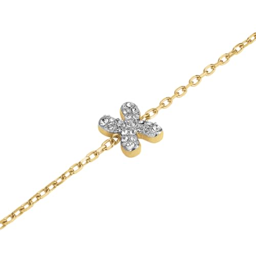 Rosefield Damen Armband mit Buchstabe X 14K vergoldet Edelstahl 316L verstellbar 16,5cm - 19,5cm Pavé-Steine in funkelndem Silber-Look von Rosefield