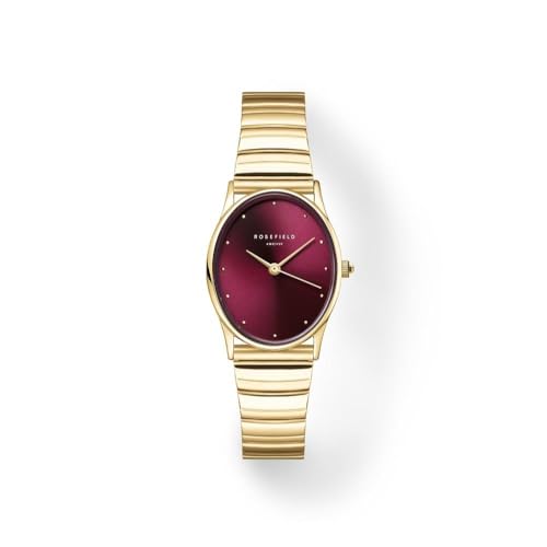 Rosefield Damen Armbanduhr Oval OVGSG-OV15 Burgundy Sunray Zifferblatt Edelstahlarmband Gold oval elegant 3 ATM wasserdicht von Rosefield