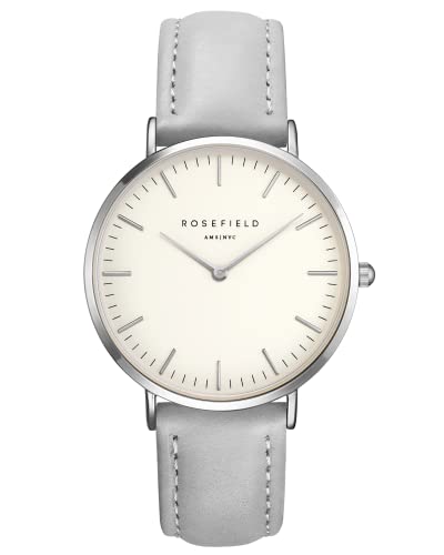 Rosefield Damen Uhr The Bowery: Roségold 38 mm Rundes Gehäuse - Graues Band BWGS-B10 von Rosefield