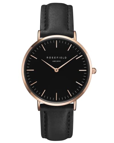 Rosefield Damen Uhr The Bowery: Roségold 38 mm Rundes Gehäuse - Schwarz BBBR-B11 von Rosefield