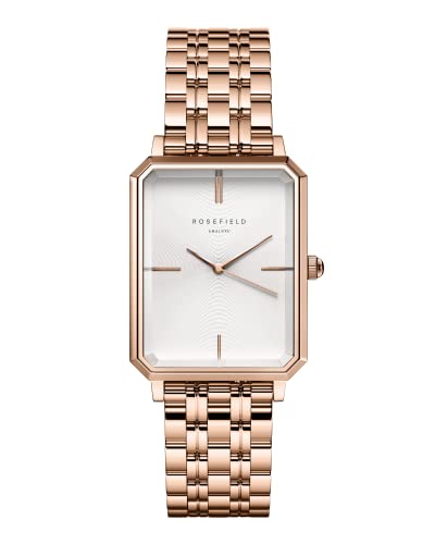 Rosefield Damenuhr The Octagon Roségold 23 * 29 mm Quadratisches Gehäuse mit Weißem Zifferblatt und Roségoldenem Band - OCWSRG-O42 von Rosefield