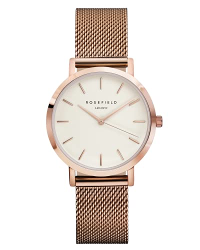 Rosefield Damenuhr The Tribeca Roségold 33 mm Rundes Gehäuse mit Weißem Zifferblatt und Roségoldenem Band - TWR-T50 von Rosefield