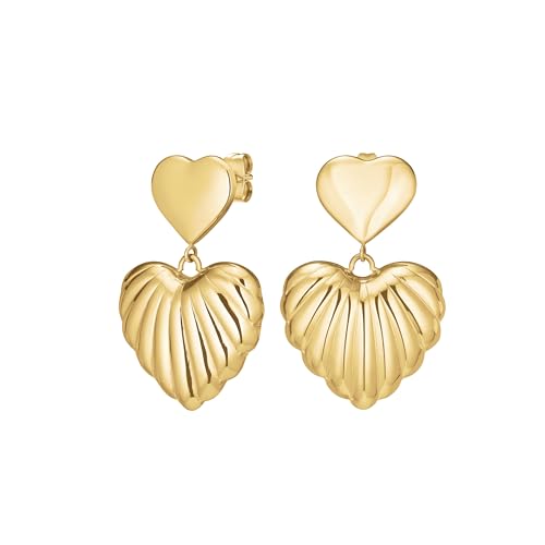 Rosefield Damen Ohrringe Double Heart Pendant vergoldete Hängerohrringe mit doppeltem Herzdesign strukturierter Vintage Look eleganter Ohrschmuck für Frauen von Rosefield
