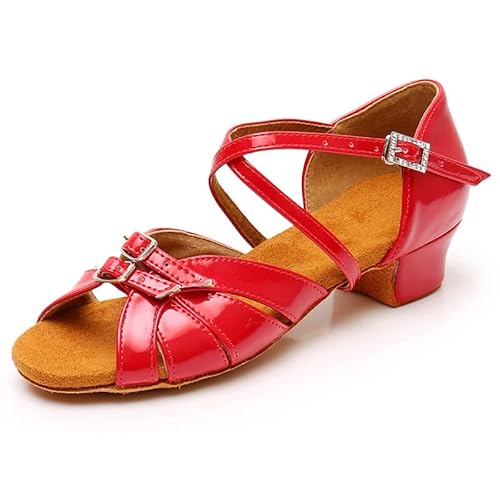 Rosefinch Lateinischer Tanzschuh für Mädchen und Frauen 3,5 cm, lateinischer Salsa-Ballsaal-Tanzschuh für Anfänger und Übung, Rot 41EU von Rosefinch