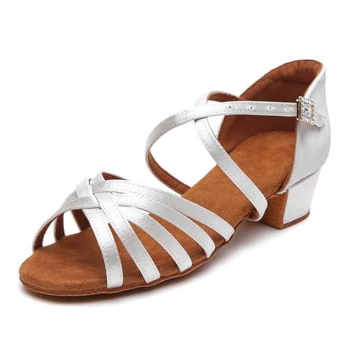 Professionelle Latein Tanzschuhe für Frauen Low Heels 3.5 cm für Mädchen Latein Chacha Salsa Jazz Ballsaal Tanzschuh für Anfänger Übungsspiel Weiß von Rosefinch