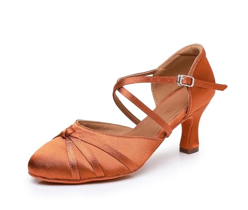 Rosefinch Damen Ballroom Latein Tanzschuhe Salsa Tango Walzer Gesellschaftstanzschuhe für Damen Tanzschuhe Braun 7cm Absatz 38 EU von Rosefinch