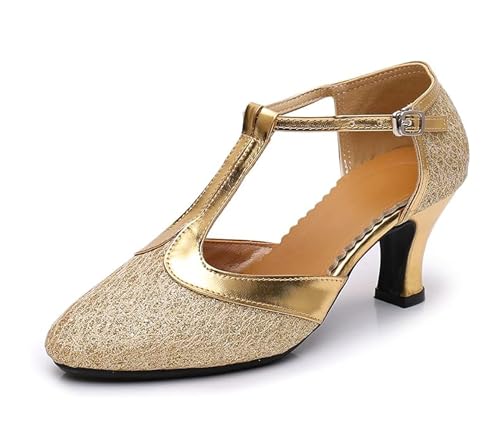 Rosefinch Damen Latein Salsa Tanzschuhe Geschlossene Zehe Mode Tango Cha-Cha Ballroom Performence Tanzen Schuhe Gold 5cm Absatz, 41EU von Rosefinch