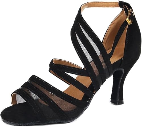 Rosefinch Damen Latein Tanzschuhe Mesh Atmungsaktive Tanzschuhe Tango Walzer Samba Salsa Rumba Weicher Boden Tanzschuhe 6cm hoher Absatz, Schwarz 40EU von Rosefinch
