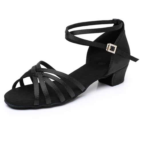 Rosefinch Damen Latein Tanzschuhe Salsa Tango Chacha Ballroom Praxis Tanzschuhe für Mädchen Kinder Schwarz 29EU von Rosefinch