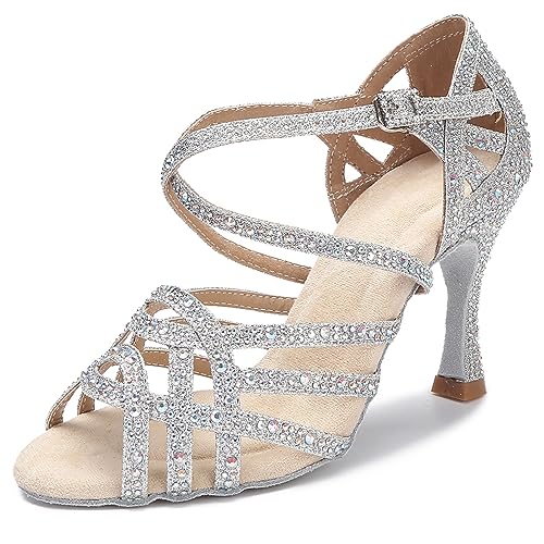 Rosefinch Damen Lateinamerikanische Tanzschuhe Salsa Tango Performance Glitzernde Tanzschuhe Silbe 7cm Absatz 39 EU von Rosefinch