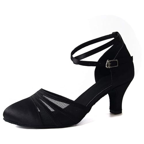 Rosefinch Damen Latin Tanzschuh Salsa Satin Mesh Ballsaal Party Performance Praxis Tanzschuh Schwarz 5cm Absatz 40EU von Rosefinch