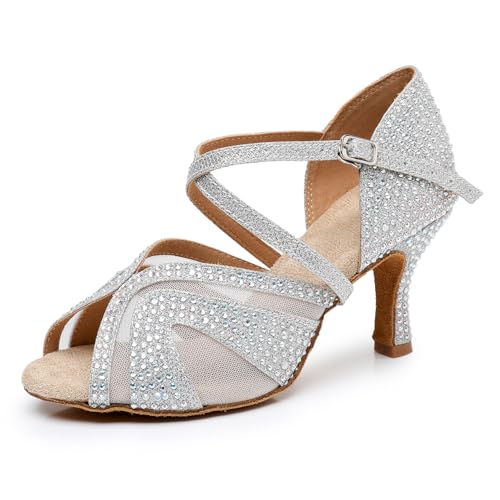 Rosefinch Damen Latin Tanzschuhe Ballsaal Salsa Performance Strass Tanzschuhe Hochzeit Party Silber 7cm Absatz 38EU Rosefinch Damen Latin Tanzschuhe Ballsaal Salsa Performance Strass Tanzschuhe Hochzeit Party Silber 7cm Absatz 38EU von Rosefinch