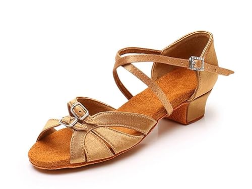 Rosefinch Latein Tanzschuh für Mädchen Frauen 3.5cm Latein Salsa Ballroom Soft Tanzschuh für Anfänger & Praxis, Light Brown 34EU von Rosefinch