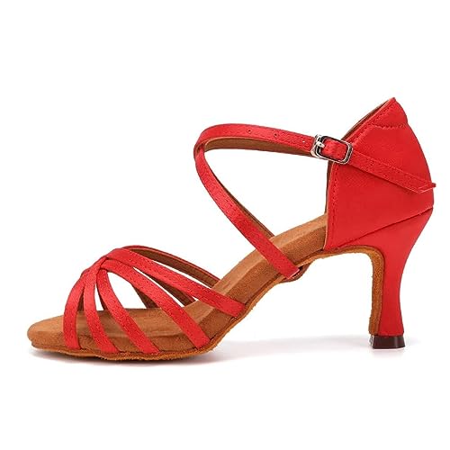 Rosefinch Latein Tanzschuhe für Damen Ballroom Party Salsa Tanz Praxis Performance Schuhe Rot 7cm Absatz 40EU von Rosefinch