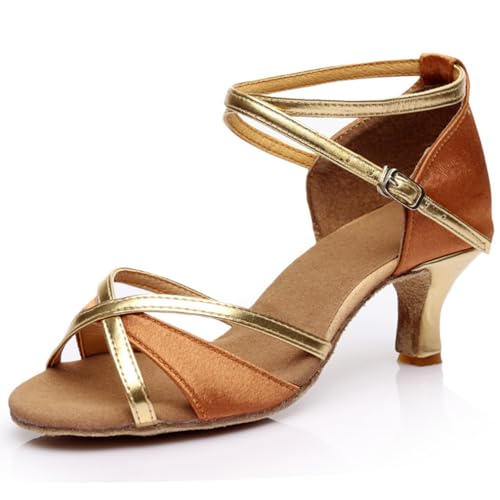 Rosefinch Latein Tanzschuhe für Damen Professionelle Ballsaal Salsa Chacha Performance Tanzschuhe Braun 5cm Absatz 40EU von Rosefinch