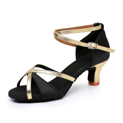Rosefinch Latein Tanzschuhe für Damen Professionelle Ballsaal Salsa Chacha Performance Tanzschuhe Schwarz 5cm Absatz 36EU von Rosefinch