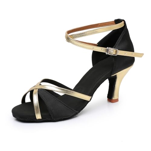 Rosefinch Latein Tanzschuhe für Damen Professionelle Ballsaal Salsa Chacha Performance Tanzschuhe Schwarz 7cm Absatz 36EU von Rosefinch