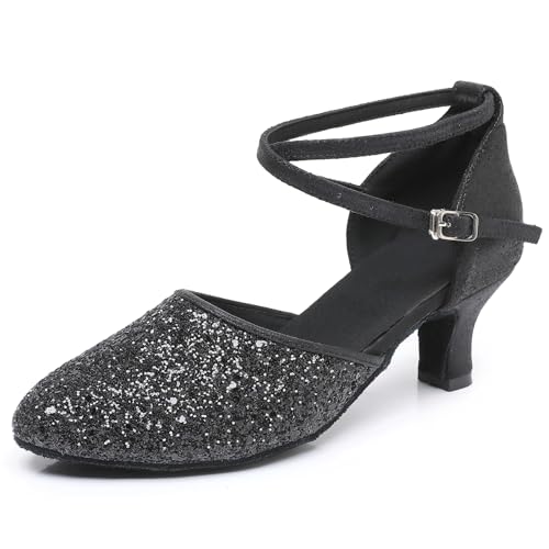 Rosefinch Latein Tanzschuhe für Damen Salsa Bachata Ballsaal Professionelle Performance Tanzschuhe Schwarz 5cm Absatz 36EU von Rosefinch