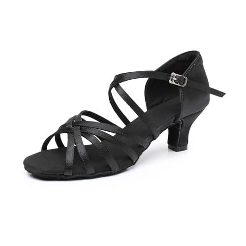 Rosefinch Latein Tanzschuhe für Frauen Ballroom Party Tanz Praxis Leistung Schuhe Geeignet für Latin, Salsa, Tango, Rumba, Cha Cha,Schwarz 5cm 36EU von Rosefinch