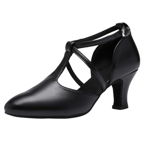 Rosefinch Latein Tanzschuhe für Frauen Leder Ballroom Salsa Tango Performance Tanzschuhe 5cm Absatz, Schwarz 40EU von Rosefinch