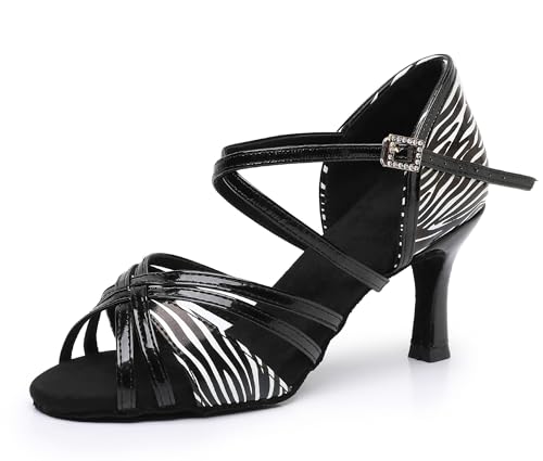 Rosefinch Latein Tanzschuhe für Frauen Neue Klassische Stile Salsa Ballroom Performance Schuhe Professionelle Praxis Tanzschuhe 7cm Absatz, Schwarz 41EU（PU） von Rosefinch