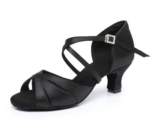 Rosefinch Latein Tanzschuhe für Frauen Weiche Sohle Strass-Schnalle Salsa Ballroom Performance Schuhe Professionelle Praxis Tanzschuhe 5cm Absatz, Schwarz 35EU von Rosefinch
