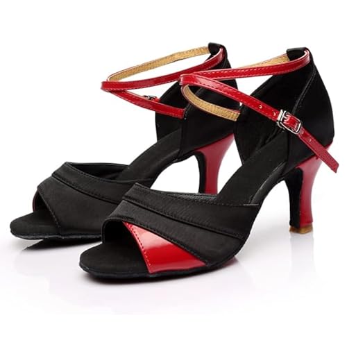 Rosefinch Lateinische Tanzschuhe für Damen Ballroom Party Salsa Praxis Leistung Halb offene Zehe Tanzschuhe Rot 7cm Absatz 38EU von Rosefinch