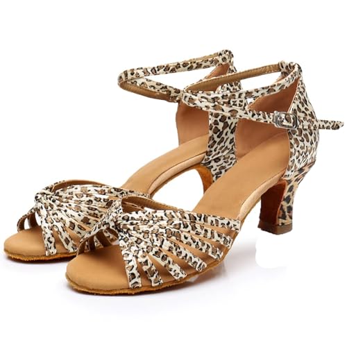 Rosefinch Lateinische Tanzschuhe für Frauen Professionelle Standard Ballroom Tanzschuhe Salsa Bachata Performance Tanzschuhe Leopard 5cm Absatz 42 EU von Rosefinch