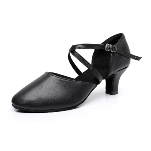 Rosefinch Latin Tanzschuhe Für Damen Leder Geschlossene Zehe Ballsaal Salsa Tango Performance Tanzschuhe Hochzeit Party Schwarz 5cm Absatz 40EU von Rosefinch
