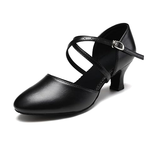 Rosefinch Latin Tanzschuhe Für Damen Leder Geschlossene Zehe Ballsaal Salsa Tango Performance Tanzschuhe Hochzeit Party Schwarz 5cm Absatz 41EU von Rosefinch