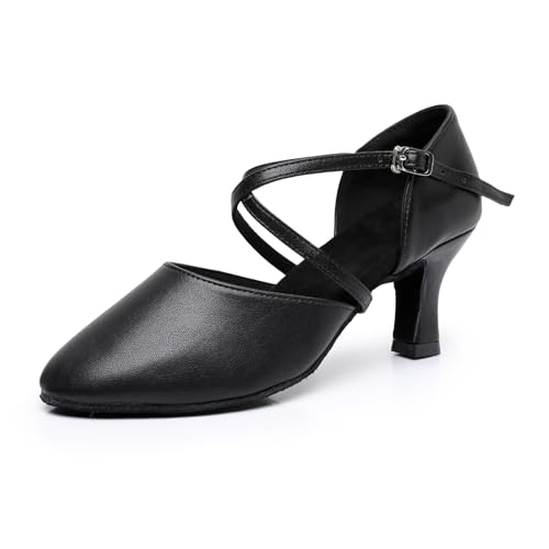 Rosefinch Latin Tanzschuhe Für Damen Leder Geschlossene Zehe Ballsaal Salsa Tango Performance Tanzschuhe Hochzeit Party Schwarz 7cm Absatz 41EU von Rosefinch