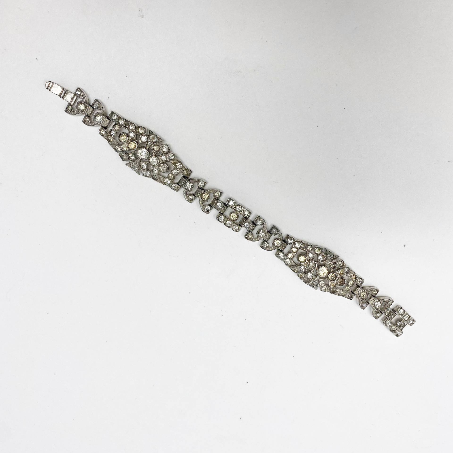 384 Vintage Ktf Trifari Deko Strass Rodium Armband von Rosehillfinds