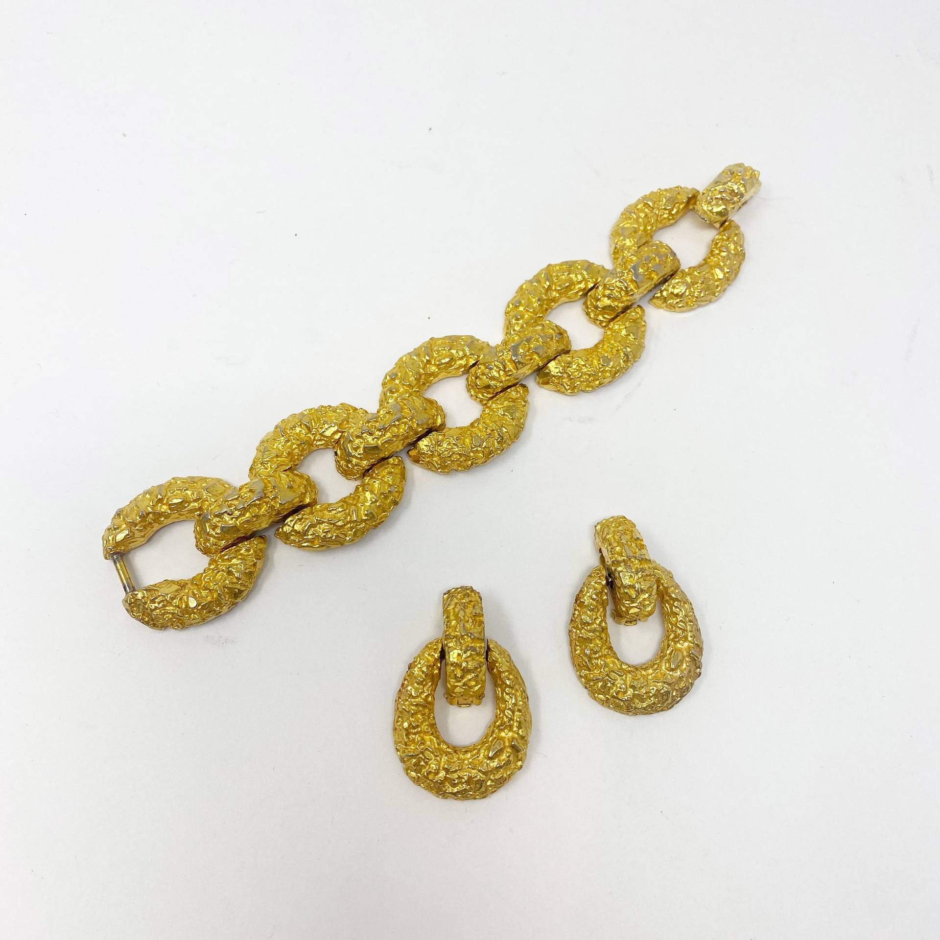 540 Vintage Pauline Rader Goldfarben Strukturiert Armband Und Ohrringe Schmuckset von Rosehillfinds