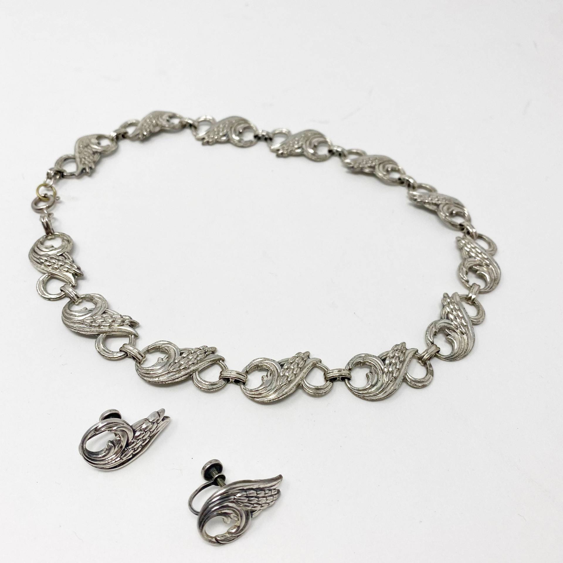692 Vintage Danecraft Sterling Silber Weizen Halskette Und Ohrring Schmuck Set von Rosehillfinds