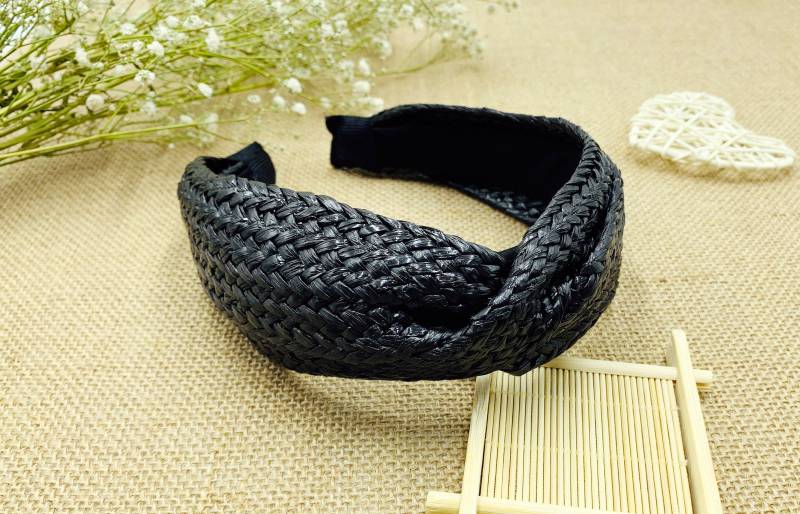 Schwarzes Strohweben Twist Stirnband, Stirnbänder Für Frauen, Boho Breites Stilvolles Mode Haarband, Raffia Lafite Gras von Roselingling