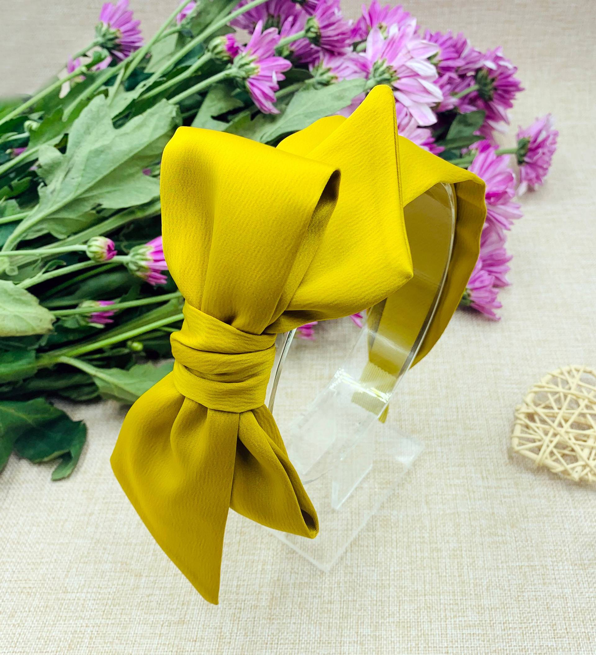 Senf Satin Big Bow Stirnband, Gelbe Schleife Geknotete Stirnbänder Für Frauen, Breites Aliceband, Stirnband Senf Satin Big Bow Stirnband, Gelbe Schleife Geknotete Stirnbänder Für Frauen, Breites Aliceband, Stirnband von Roselingling