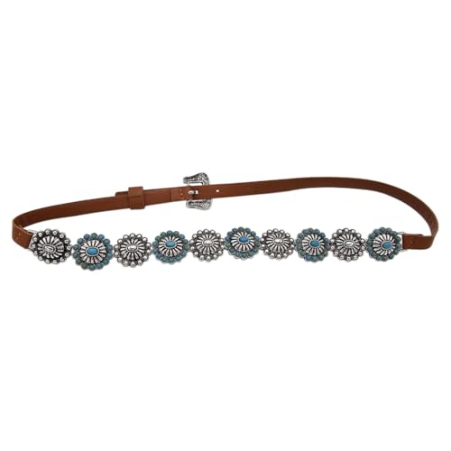 Rosemarie & Jubalee Damen Cowgirl Chic Westernhutband Silberton Concho Naturstein Veganes Lederband (10 Charms Türkis Howlith, 68,6 cm Rückenschnalle) von Rosemarie Collections
