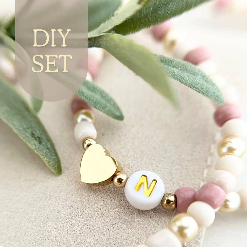 Diy Set Für Jga Frauen // Gold Oder Silber Personalisiert Mit Buchstabe Und Herz Rosa Beige Creme Weiß von RosemaryoliveDE