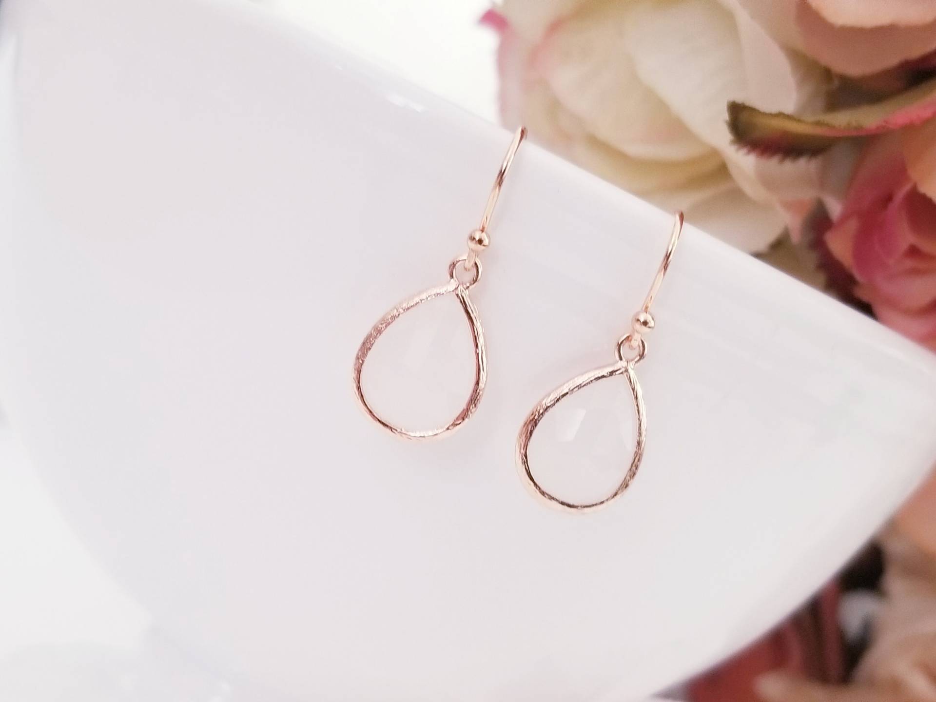 Weißer Opal Ohrringe, Rose Gold Plated Kristall, Brautjungfer Geschenk von RosenVintageWedding