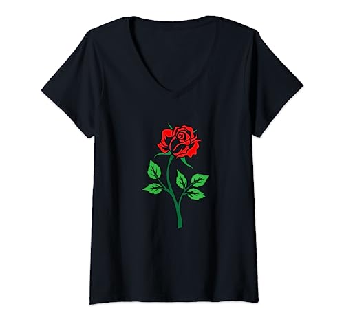 Damen großes Rosenmotiv Damen T-Shirt mit V-Ausschnitt von Rosenmotiv