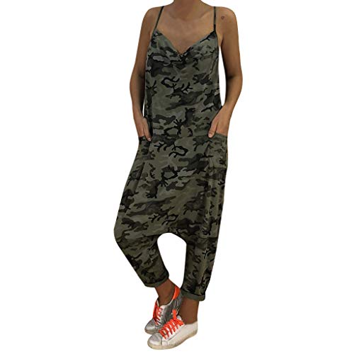 Rosennie Jumpsuit Damen Sommer Jumpsuit Casual Lose Overall Lange Hose Frauen ärmelloser Overall Lange Playsuit Mode Camouflage Beiläufige Romper Hosen Anzug Spielanzug Strampler (XL, A Grün) von Rosennie_Hosen&Shorts