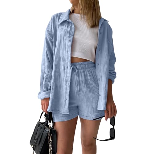 2 Teiler Damen Sommer Longshirt Damen Damen T Shirt Damen Bluse Elegant Musselin Hose Damen Loungewear Damen Set Zweiteiler Damen Sommer Set Damen Outfit Blusen von Rosennie