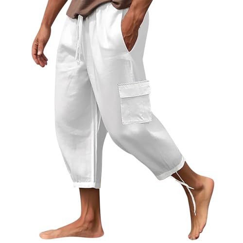 Angebote des Tages Heute Blitzangebote Freizeithose Herren Jeans Herren Stretch Jeans Hemden Für Herren Einfarbiges Baumwoll Leinen Chino Hose Stretch Laufhose Stoffhose Hose Herren (Weiß, L) von Rosennie