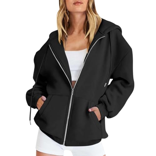 Angebote des Tages Heute Blitzangebote Sweatjacke Damen Mit Kapuze Oversize Hoodie Damen Häkelpullover Damen Winter Ausgefallene Sweatjacke Damen Damen Sweatshirtjacke Schwarz Schwarz XXL von Rosennie