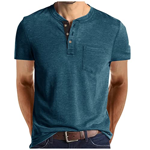 Arbeits T-Shirt Herren Hemd Herren Regular Fit Poloshirt Schwarz Rundhals Einfarbiges Knopfleiste Sommer T Shirt Kurzarm Stretch Poloshirt Mit Brusttasche Regular Fit Sport Tshirt Weißes Shirt Blau M von Rosennie