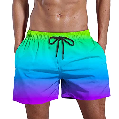 Badehose Herren Tunnelzug Neon Shorts Farbverlauf Strand Shorts Elastische Taille Bermuda Shorts Mit Taschen Papas Shorts Schnelltrocknend Badeshorts Boardshorts Rashguard Shorts Sommer Kurze Hosen von Rosennie