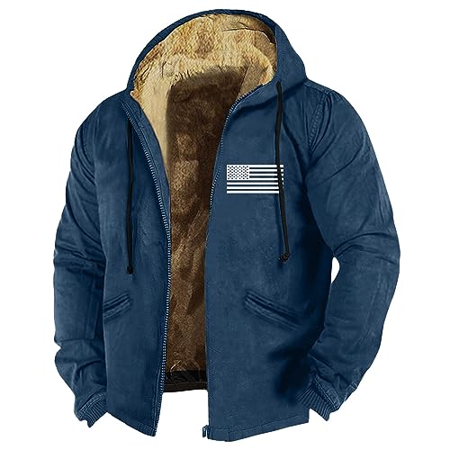 Blouson Winterjacke Herren Warm Winter Mantel Herren Übergangsjacke Wasserdicht Usa Flagge Bedruckt Gefütterte Jacke Mit Reißverschluss Fleece Futter Sweatjacke Mit Kapuze Hoody Jacke Marine 3Xl von Rosennie